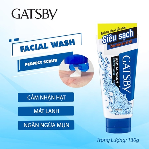 Sữa rửa mặt nam Gatsby Nhật Bản dưỡng sạch sâu và kiềm dầu 130g- Hàng Nhật nội địa