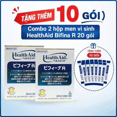 (TẶNG THÊM 10 GÓI) Combo 2 hộp men vi sinh HealthAid Bifina R 20 gói - Hàng Nhật chính hãng