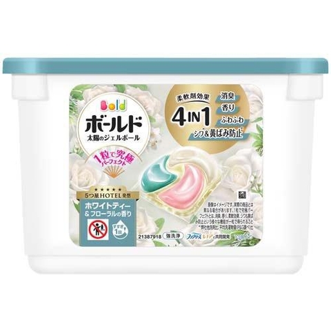 Viên giặt xả đa năng 4in1 P&G Bold 13 viên hương hoa trà trắng - Hàng Nhật nội địa