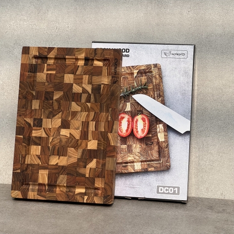 Thớt thái gỗ Teak đầu cây Kaiyo hình chữ nhật 30 x 20 x 2,5cm - Hàng Nhật nội địa