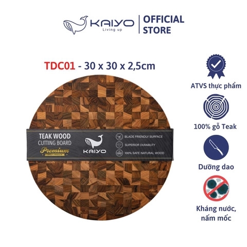 Thớt thái gỗ Teak đầu cây Kaiyo hình tròn 30 x 2,5cm - Hàng Nhật nội địa