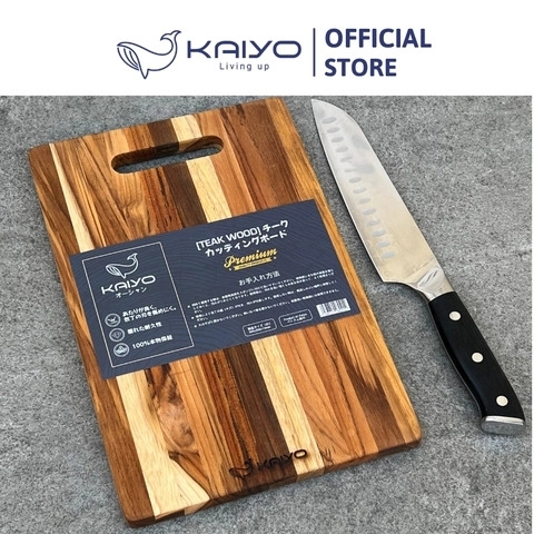 Thớt Thái Kaiyo Gỗ Teak Chữ Nhật Vân Ngang (30x20x1.4cm) - Hàng Nhật nội địa