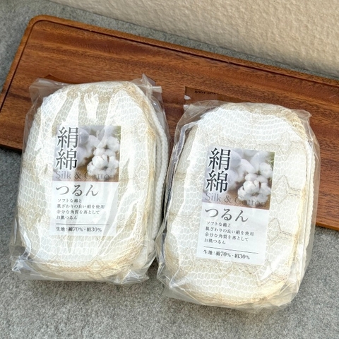 Bông tắm tạo bọt sợi cotton và lụa tơ tằm Seiwa Pro - Hàng Nhật nội địa