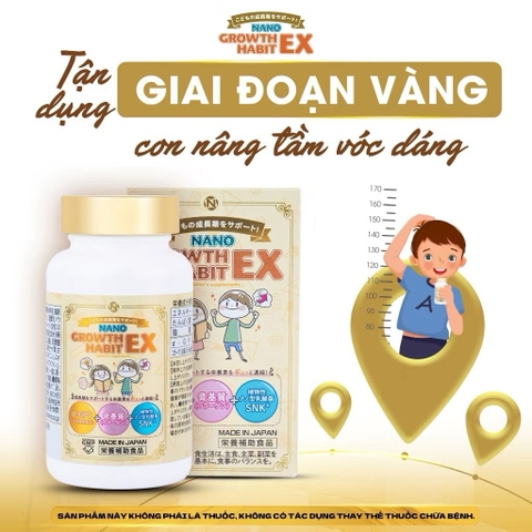 Viên uống hỗ trợ tăng chiều cao NANO GROWTH HABIT EX NICHIEI BUSSAN 120 viên ( 60 ngày) - Hàng Nhật chính hãng