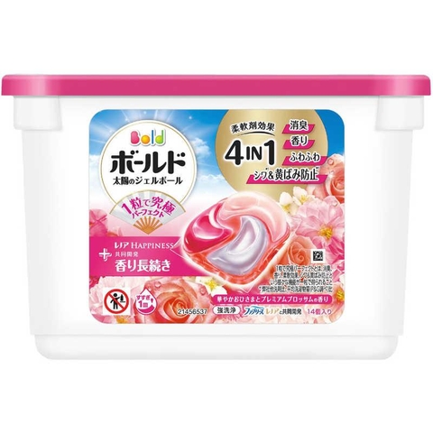 Viên giặt xả đa năng 4in1 P&G Bold 14 viên hương hoa hồng - Hàng Nhật nội địa