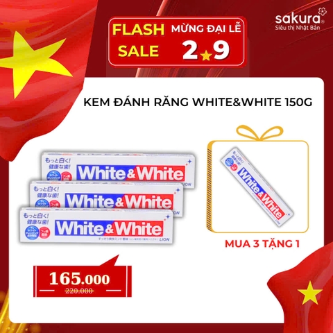 Combo 3 tuýp Kem Đánh Răng Trắng Răng White & White Lion 150g Nhật Bản - Hàng Nhật nội địa