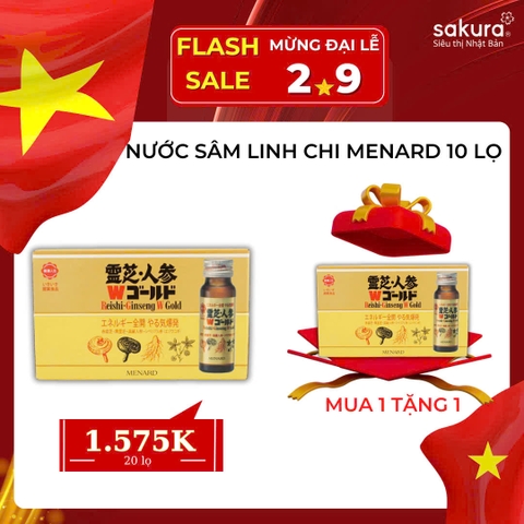 (MUA 1 TẶNG 1) Nước Sâm Linh Chi Phục Hồi Thể Lực Nhanh Menard Reishi Ginseng ( 10 Lọ x 50ml) - Hàng Nhật nội địa
