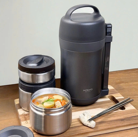 Hộp cơm giữ nhiệt Kaiyo 1600ml, màu ghi - Hàng Nhật nội địa