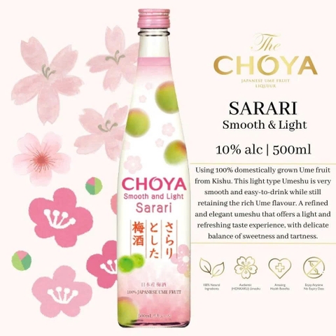 Rượu mơ Choya Sarari hương trái cây Sarari 7,5% 500ml - Hàng Nhật nội địa