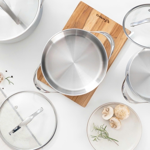 Nồi inox thân đáy liền Tri-Ply Silver Crown size 18cm - Hàng Nhật nội