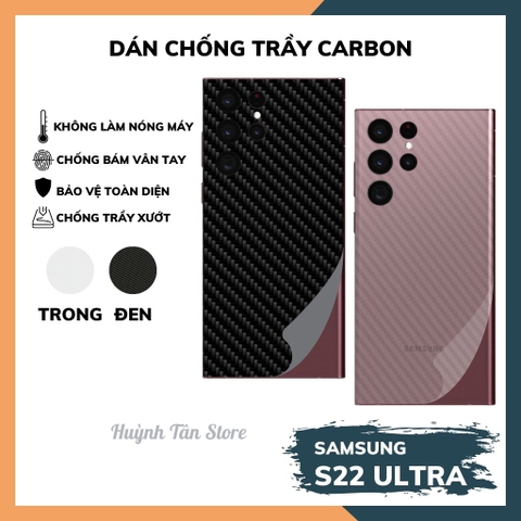 Miếng dán samsung s22 ultra carbon trong và đen chống trầy xướt chống bám vân tay phụ kiện huỳnh tân store