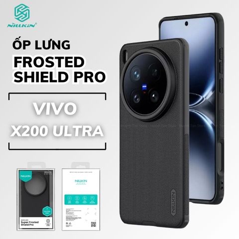 Ốp lưng Vivo x200 ultra đen viền dẻo lưng sần chống vân tay chống sốc Nillkin Super Frosted
