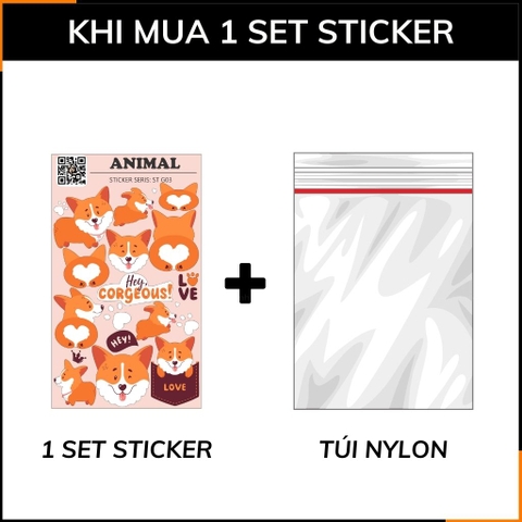 Hình dán sticker đep chó Corgi Animal ST G03 chất liệu vinyl phủ lớp chống thấm xước bay màu phù hợp dán mọi bề mặt phụ kiện huỳnh tân store