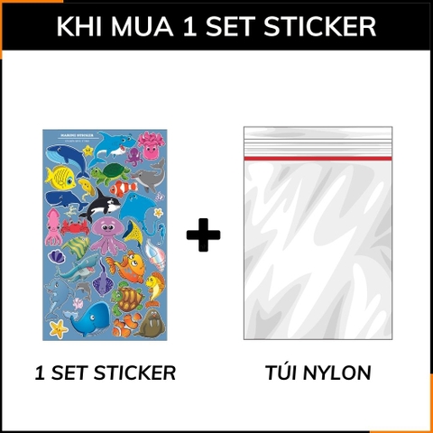 Hình dán sticker Marine ST R03 sinh vật biển đẹp chất liệu vinyl phủ lớp chống thấm xước bay màu phù hợp dán mọi bề mặt