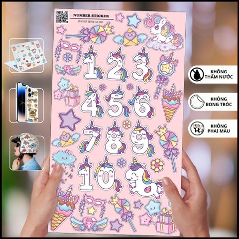 Sticker Number X01 bóng chất liệu vinyl phủ lớp chống thấm xước bay màu thích hợp cho các bé tiếp xúc con số