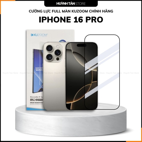 Cường lực iphone 16 15 pro max 16 pro trong suốt full màn hình chống bám vân tay chính hãng KUZOOM