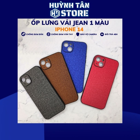 Ốp lưng iphone 14 chống vân tay nhựa cứng viền đen vải jean 1 màu phụ kiện điện thoại huỳnh tân store