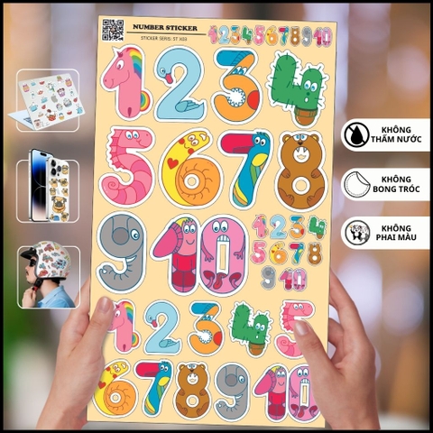 Sticker Number ST X03 đa dạng mẫu trang trí cho các bé học và giải trí với những con sô phủ lớp chống thấm xước bay màu