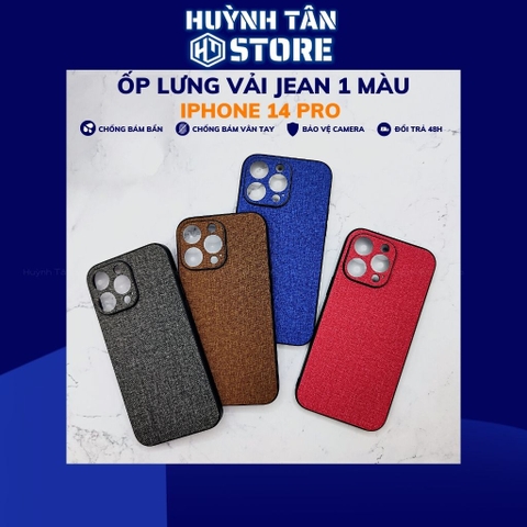 Ốp lưng iphone 14 pro chống vân tay nhựa cứng viền đen vải jean 1 màu phụ kiện điện thoại huỳnh tân store