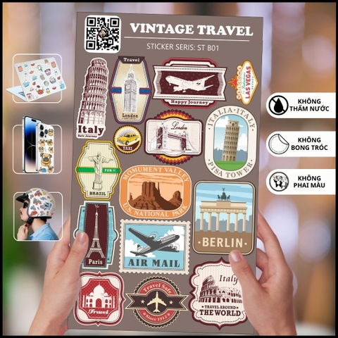 Hình dán sticker du lịch Vintage Travel ST B01 chống thấm xước bay màu hình dán mũ bảo hiểm laptop điện thoại vali phụ kiện huỳnh tân store