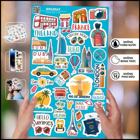 Holiday ST Q01 hình dán sticker du lịch phủ lớp chống thấm nước trang trí mũ bảo hiểm laptop điện thoại notebook