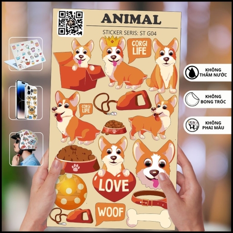 Hình dán sticker chó Corgi Animal ST G04 chống thấm xước bay màu hình dán mũ bảo hiểm laptop điện thoại phụ kiện huỳnh tân store