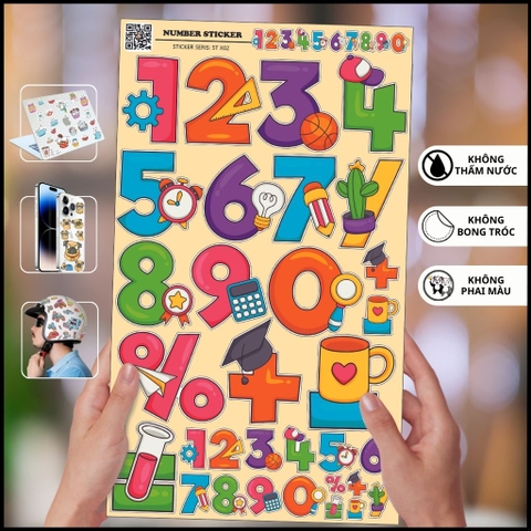 Sticker Number bóng ST X02 thích hợp cho bé giải trí và tiếp xúc con số dễ dàng tháo dán không để lại keo