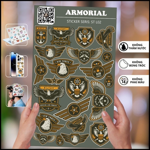 Hình dán sticker đẹp huy hiệu quân đội Armorial ST L02 chất liệu vinyl phủ lớp chống thấm xước phù hợp dán mọi bề mặt phụ kiện huỳnh tân store