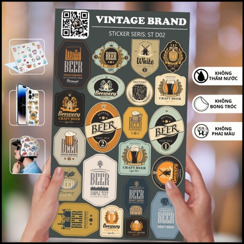 Hình dán sticker đẹp thương hiệu Vintage Brand ST D02 chất liệu vinyl phủ lớp chống thấm xước phù hợp dán mọi bề mặt phụ kiện huỳnh tân store