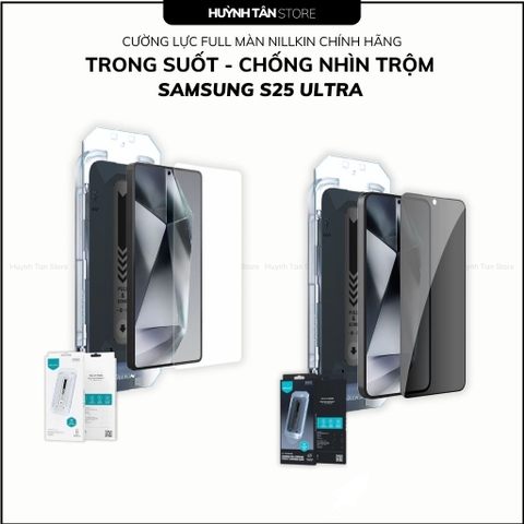 Kính Cường Lực Samsung S25 Ultra/ S25 Plus/ S25 Fold 7 trong suốt, chống nhìn trộm Nillkin Cảm Ứng Vân Tay Siêu Nhạy Kèm Khung Trợ Dán