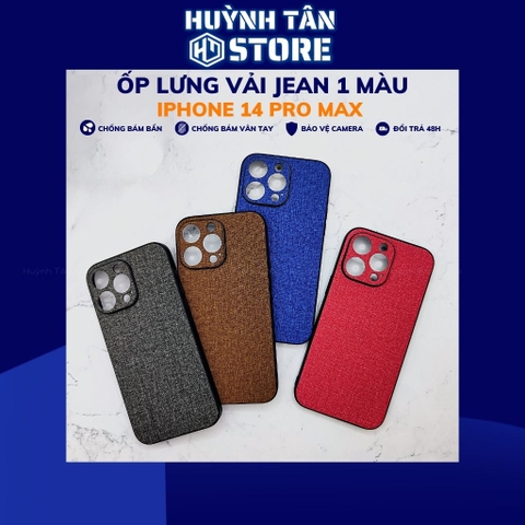 Ốp lưng iphone 14 pro max chống vân tay nhựa cứng viền đen vải jean 1 màu phụ kiện điện thoại huỳnh tân store