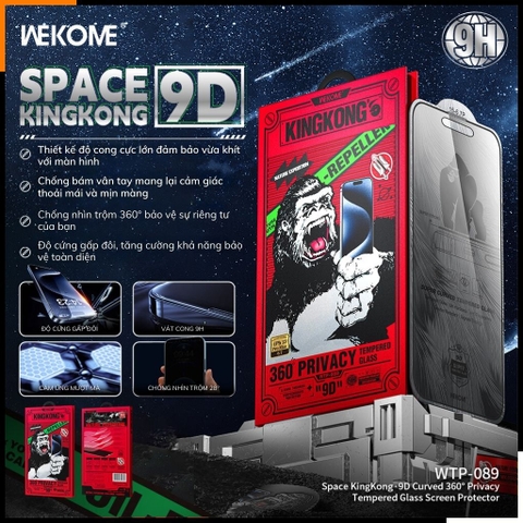 Cường lực Wekome Kingkong Space chống nhìn trộm 360 iphone 16 Pro Max ip 15 14 13 12 pro vát cong 9D  [WTP-089]
