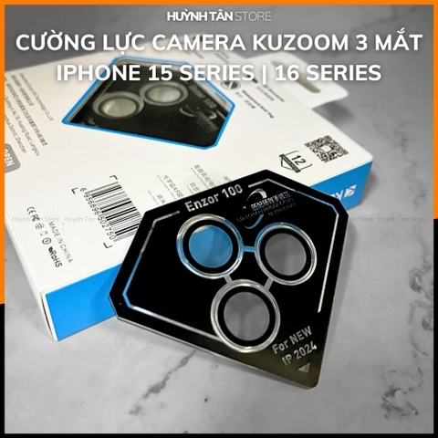 Kính cường lực camera iphone 16 pro max ip 16 pro trong suốt viền đen chính hãng KUZOOM bảo vệ lens camera