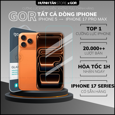 Kính cường lực không viền iphone 17 pro max 17 air 16 pro 16e 15 14  13 12 11 promax x xs max xr 7 6 plus trong suốt KHÔNG FULL MÀN chính hãng GOR