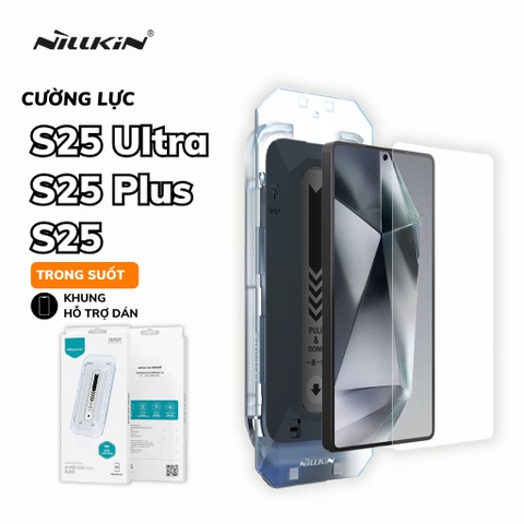 Kính Cường Lực Samsung S25 Ultra/ S25 Plus/ S25 Fold 7 trong suốt, chống nhìn trộm Nillkin Cảm Ứng Vân Tay Siêu Nhạy Kèm Khung Trợ Dán