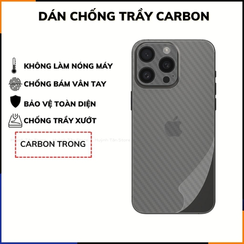 Miếng dán iphone 15 pro max carbon trong và đen chống trầy xướt chống bám vân tay phụ kiện điện thoại huỳnh tân store