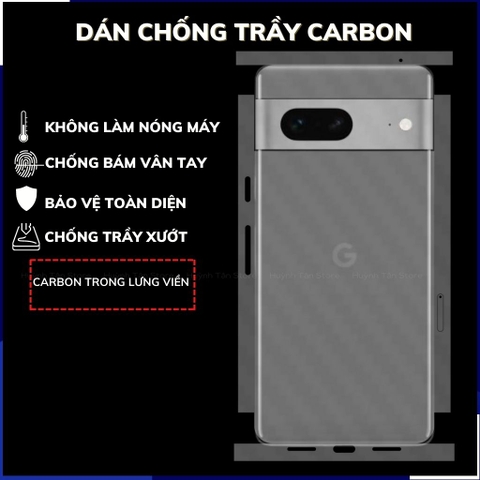 Miếng dán Pixel 7 carbon trong và đen chống trầy xướt chống bám vân tay phụ kiện huỳnh tân store
