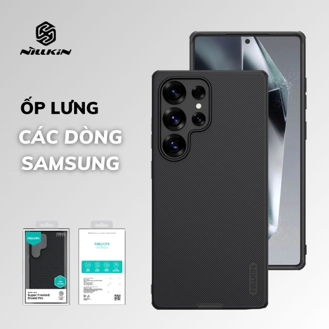 Ốp lưng Samsung S25/ S25 Plus/ S25 Ultra/ S24 Ultra/ S24 FE/ S23 Ultra/ S23 FE/ S22 Ultra đen viền dẻo lưng sần chống vân tay chống sốc Nillkin Super Frosted