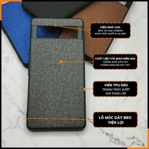 Ốp lưng google pixel 7a chống vân tay nhựa cứng viền đen giả vải JEAN 1 màu phụ kiện điện thoại huỳnh tân store