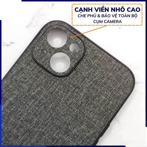 Ốp lưng iphone 14 plus chống vân tay nhựa cứng viền đen vải jean 1 màu phụ kiện điện thoại huỳnh tân store
