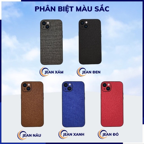 Ốp lưng iphone 14 chống vân tay nhựa cứng viền đen vải jean 1 màu phụ kiện điện thoại huỳnh tân store