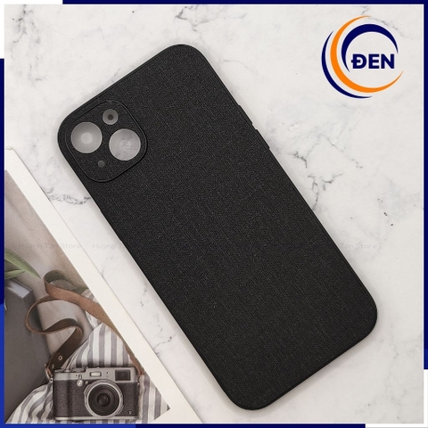 Ốp lưng iphone 14 plus chống vân tay nhựa cứng viền đen vải jean 1 màu phụ kiện điện thoại huỳnh tân store