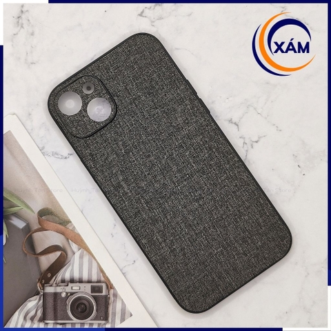 Ốp lưng iphone 14 plus chống vân tay nhựa cứng viền đen vải jean 1 màu phụ kiện điện thoại huỳnh tân store