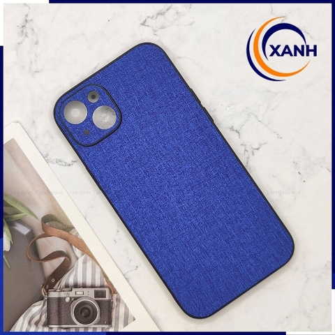 Ốp lưng iphone 14 plus chống vân tay nhựa cứng viền đen vải jean 1 màu phụ kiện điện thoại huỳnh tân store