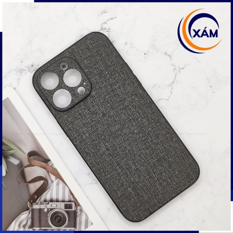 Ốp lưng iphone 14 pro chống vân tay nhựa cứng viền đen vải jean 1 màu phụ kiện điện thoại huỳnh tân store