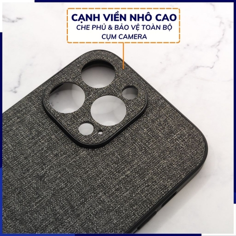 Ốp lưng iphone 14 pro chống vân tay nhựa cứng viền đen vải jean 1 màu phụ kiện điện thoại huỳnh tân store