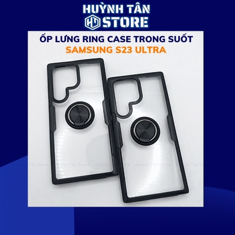 Ốp lưng samsung s23 ultra ring case viền màu mặt lưng trong suốt tích hợp iring trên ốp bảo vệ camera