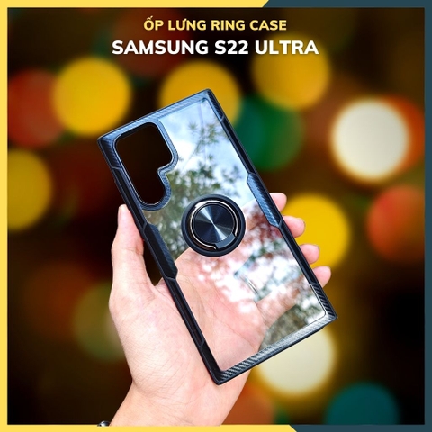 Ốp lưng samsung s22 ultra ring case viền màu mặt lưng trong suốt tích hợp iring trên ốp bảo vệ camera phụ kiện huỳnh tân store
