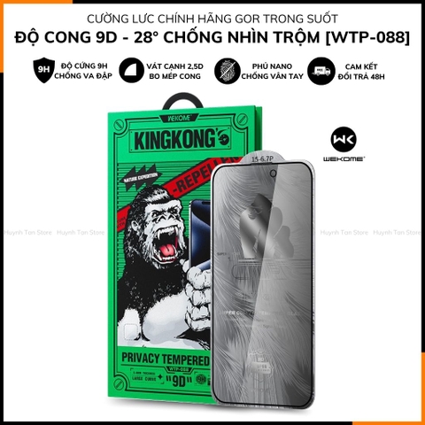 Cường lực chống nhìn trộm Wekome Kingkong Space iphone 16 Pro Max ip 15 14 13 12 pro vát cong 9D mới 2024  [WTP-088]