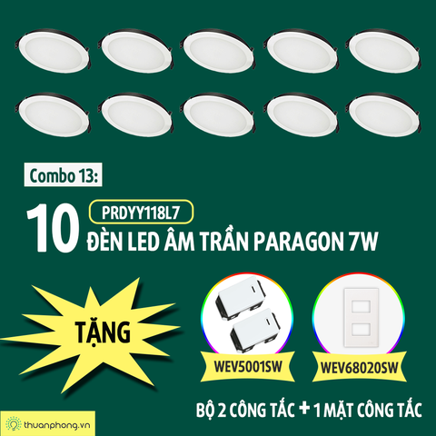 Combo đèn led âm trần 7W + công tắc 13